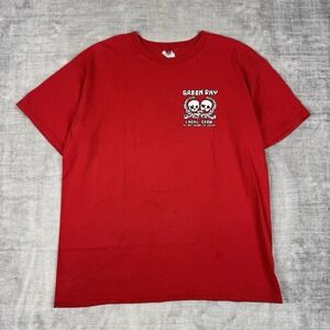 Green Day Shirt Men's Large Red Local Crew Vintage Y2K Rock Tour Band Minimal